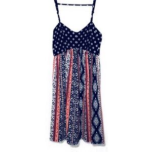 Red and Blue Sleeveless Spaghetti Strap Sundress